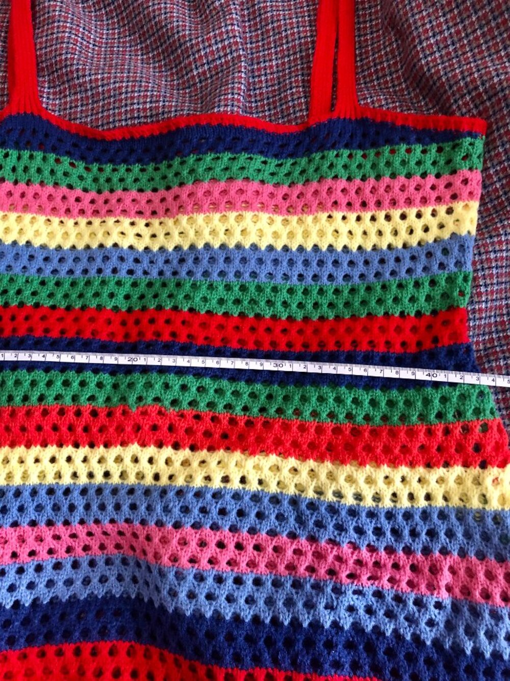 Boho Crochet Mini Dress Cover-Up Beach Size L Stripes Shein Colorful Summer - Picture 11 of 15